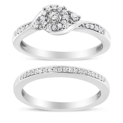 Haus Of Brilliance .925 Sterling Silver 1/4 Cttw Diamond Halo And Swirl Engagement Ring And Wedding Band Set In White