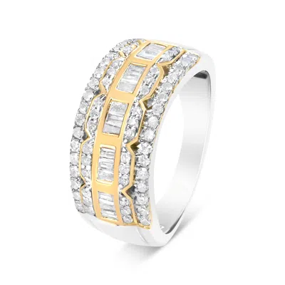 Haus Of Brilliance 10k White And Yellow Gold 1.00 Cttw Baguette And Round Cut Diamond Art Deco Multi-row Ring Band In Multi