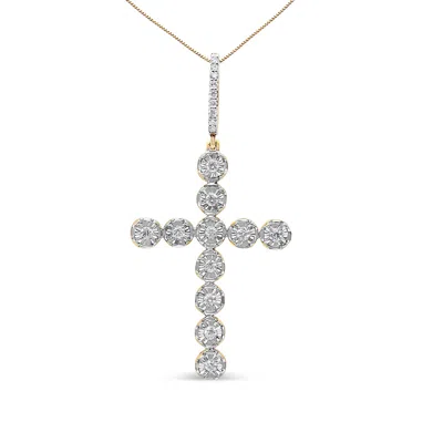 Haus Of Brilliance 10k Yellow Gold 5/8 Cttw Miracle Set Round Diamond Circle Link Cross Pendant Necklace For Men In Yellow