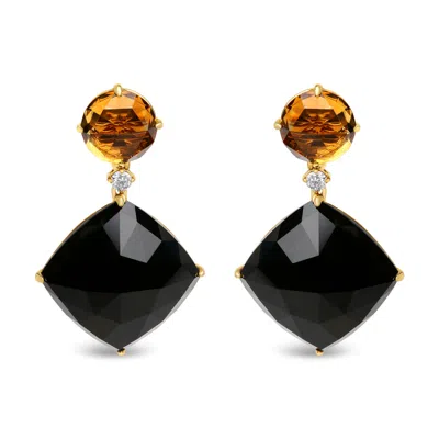 Haus Of Brilliance 18k Yellow Gold 1/5 Cttw Diamond With Round Yellow Citrine And Cushion Cut Black Onyx Gemstone Dangl In Yellow
