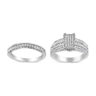 Haus Of Brilliance .925 Sterling Silver 3/4 Cttw Prong Set Round Diamond Composite Engagement Ring And Band Set In White