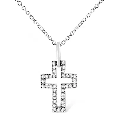 Haus Of Brilliance .925 Sterling Silver 1/10 Cttw Pave-set Round-cut Diamond Open Cross 18" Pendant Necklace In White
