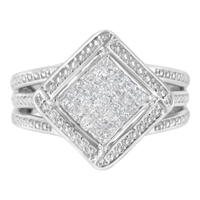 Haus Of Brilliance .925 Sterling Silver 2/5 Cttw Princess Cut Diamond Square On Point Cluster Composite Cocktail Ring In White