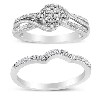 Haus Of Brilliance .925 Sterling Silver 1/3 Cttw Composite Diamond Frame Bypass Bridal Set Ring And Band In White