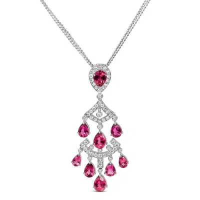 Haus Of Brilliance 18k White Gold 1 1/10 Cttw Diamond And Pink Tourmaline Double-strand Art Deco Inspired Chandelier 18 In White