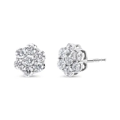 Haus Of Brilliance 14k White Gold 7 Stone Floral Cluster Round Brilliant Cut Diamond Stud Earrings With Screw Backs(i-j In White
