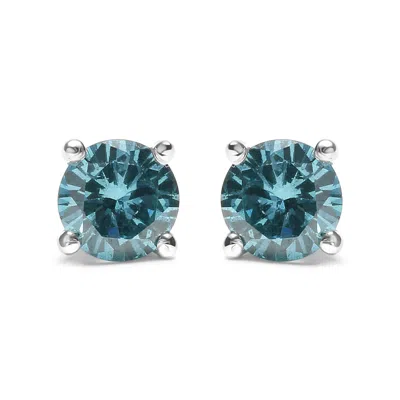 Haus Of Brilliance 14k Gold 1/2 Cttw Aqua Blue Diamond Screw-back 4-prong Classic Stud Earrings In White