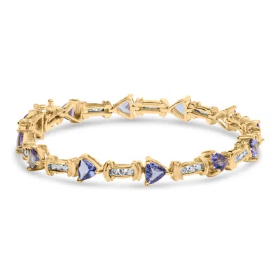 Haus Of Brilliance 14k Yellow Gold 4x3 Trillion Cut Purple Tanzanite And Diamond Link Bracelet In Yellow