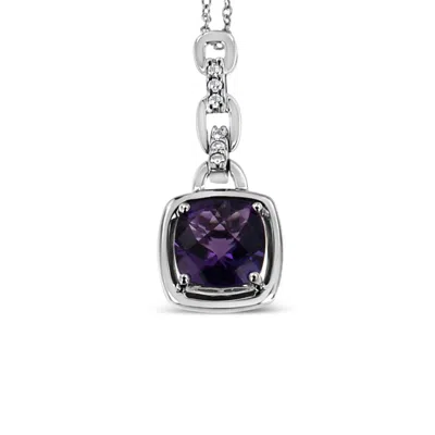 Haus Of Brilliance .925 Sterling Silver 6x6mm Cushion Shaped Natural Purple Amethyst And Diamond Accented Bale 18" Inch In White