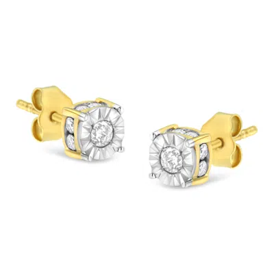 Haus Of Brilliance 10k Yellow Gold Plated Sterling Silver 1/2 Cttw Miracle Set Diamond Stud Earring In Yellow