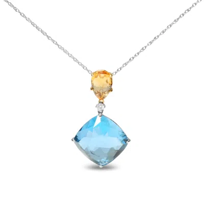 Haus Of Brilliance 18k White And Yellow Gold Diamond Accent And Yellow Citrine And Sky Blue Topaz Gemstone Dangle Drop  In Multi