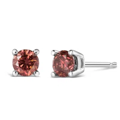 Haus Of Brilliance 14k Gold 4-prong Set Round Brilliant-cut Pink Diamond Solitaire Stud Earrings In White