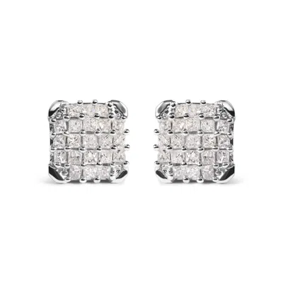 Haus Of Brilliance 10k White Gold 3/4 Cttw Princess Diamond Composite Open Frame Stud Earrings In White