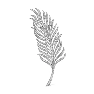 Haus Of Brilliance 18k White Gold 2 7/8 Cttw Diamond Feather Brooch Pin In White