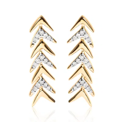 Haus Of Brilliance 18k Yellow Gold Plated .925 Sterling Silver 1/5 Cttw Diamond Chevron Arrow Stud E In Yellow