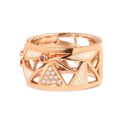 Haus Of Brilliance 14k Rose Gold 1/3 Cttw Diamond And Pink Tourmaline Cigar Band Ring With White Enamel In Multi