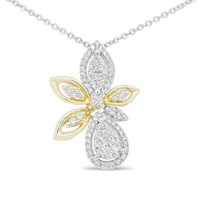 Haus Of Brilliance 14k White And Yellow Gold 5/8 Cttw Round Diamond Marquise Floral Style 18" Pendan In Multi