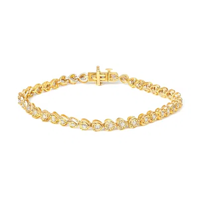 Haus Of Brilliance .925 Sterling Silver 1.0 Cttw Miracle Set Diamond Heart-link 7" Tennis Bracelet In Yellow