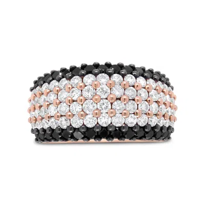Haus Of Brilliance 18k Rose Gold 2 1/5 Cttw Black And White Diamond 6 Row Band Ring In Multi