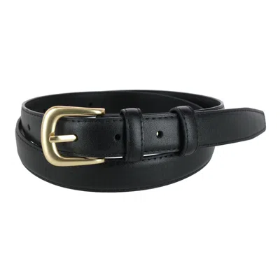 Ctm Women's Leather Adjustable Belt With Statement Buckle In Black