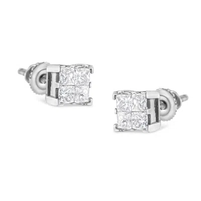 Haus Of Brilliance 10k White Gold 3/4 Cttw Invisible Set Princess-cut Diamond Composite Square Stud Earrings In White