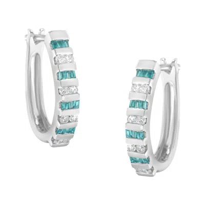 Haus Of Brilliance 10k White Gold Round And Blue Baguette 1/2 Cttw Diamond Hoop Earrings In White