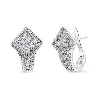 Haus Of Brilliance 18k White Gold 1 1/10 Cttw Round Diamond Cluster With Halo Hoop Huggie Earring In White