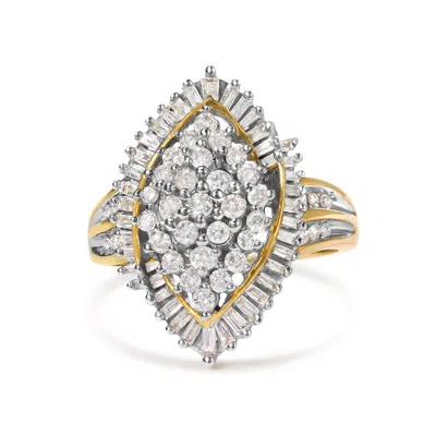 Haus Of Brilliance 10k Yellow Gold 1.0 Cttw Round And Baguette-cut Diamond Cluster Ring In Yellow