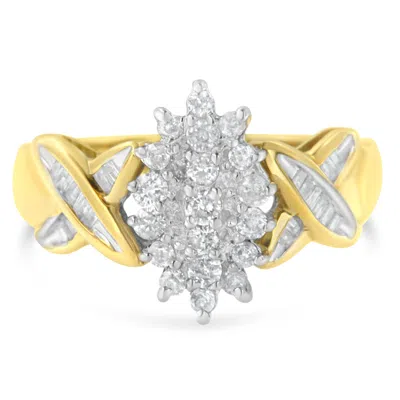 Haus Of Brilliance 10k Two-toned Round Baguette Diamond Cluster Ring In Multi