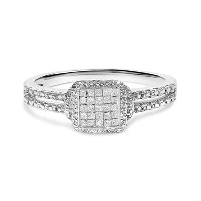 Haus Of Brilliance .925 Sterling Silver 1/4 Cttw Princess-cut Diamond Composite Ring With Beaded Halo In White