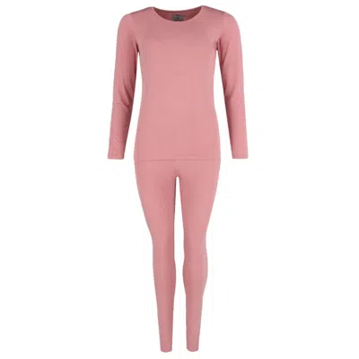 Ctm Women's Thermal Underwear Long Sleeve And Pant Set In Pink