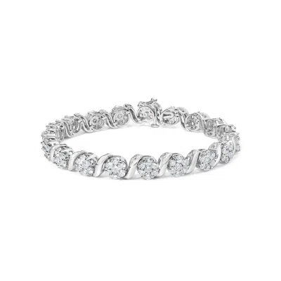 Haus Of Brilliance 14k White Gold 7 3/8 Cttw Round Brilliant Diamond Floral Cluster And S Link Bracelet In White