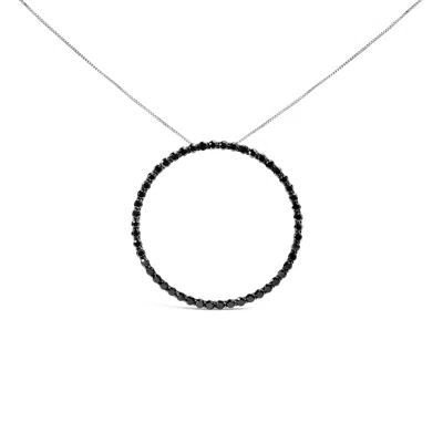Haus Of Brilliance .925 Sterling Silver Black Diamond Open Hoop Circle 18" Pendant Necklace In White