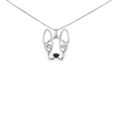 Haus Of Brilliance .925 Sterling Silver Diamond Accent And Black Enamel French Bullldog 18" Inch Pendant Necklace Inch In White