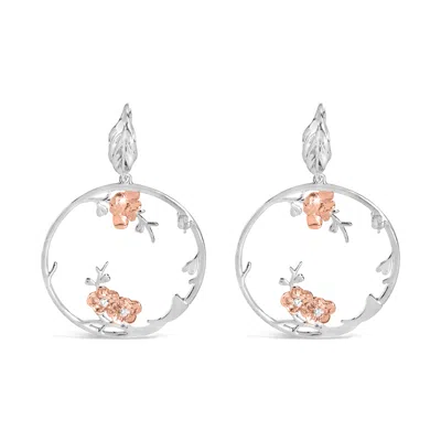 Haus Of Brilliance Rose Gold Plated .925 Sterling Silver 1/10 Cttw Diamond Floral Hoop Earrings In Multi