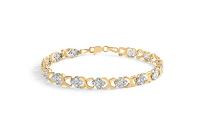 Haus Of Brilliance 10k Yellow Gold 1.00 Cttw Diamond 5 Stone Floral Cluster And "x" Link 7" Bracelet In Yellow