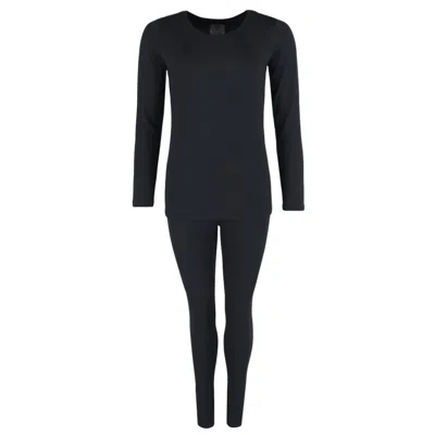 Ctm Women's Thermal Underwear Long Sleeve And Pant Set In Black