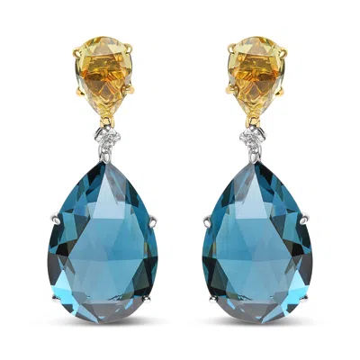 Haus Of Brilliance 18k White And Yellow Gold 1/5 Cttw Diamond With Pear Cut Lemon Quartz And Pear Cut London Blue Topaz In Multi