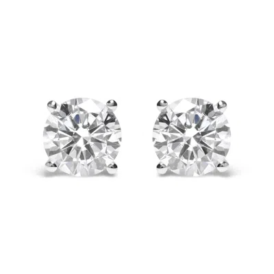 Haus Of Brilliance 14k White Gold Round Brilliant-cut Lab Grown Diamond Classic 4-prong Stud Earrings With Screw Backs In White