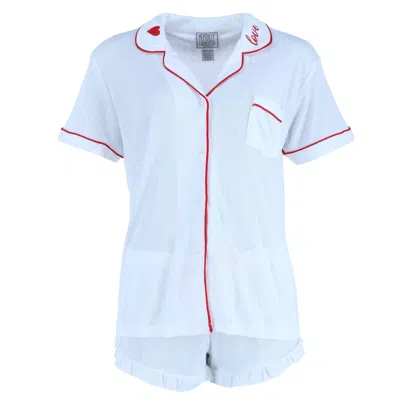 Mentally Exhausted Women's Pointelle Short Sleeve Pajama Set In White