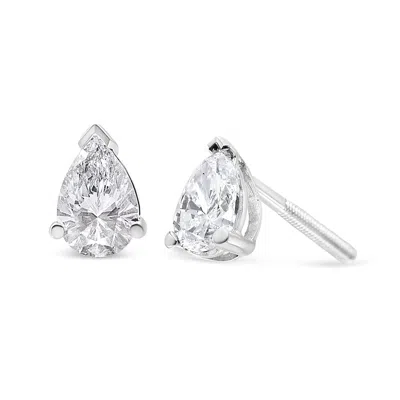 Haus Of Brilliance 14k White Gold 1.0 Ct Pear Shape Solitaire Lab Grown Diamond Stud Earrings In White