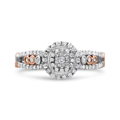 Haus Of Brilliance 14k Rose Gold Plated .925 Sterling Silver 1/2 Cttw Round Diamond Double Frame Cross-over Split Shank In Multi