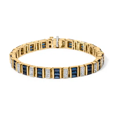 Haus Of Brilliance 14k Yellow Gold 2/5 Cttw Diamond & 8.0 Cttw Baguette Cut Blue Sapphire Alternating Link Bracelet In Yellow