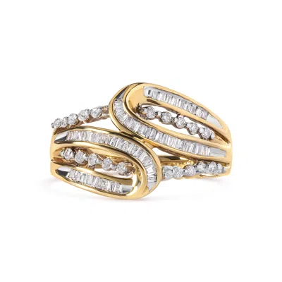 Haus Of Brilliance 10k Yellow Gold 1/2 Cttw Round And Baguette Cut Diamond Open Space Bypass Ring In Yellow