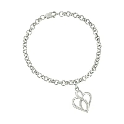 Haus Of Brilliance .925 Sterling Silver Open Heart With Center Vertical Infinity Chain Charm Bracelet In White