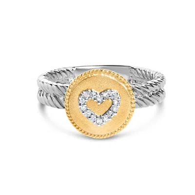Haus Of Brilliance 18k Yellow Gold Plated .925 Sterling Silver Diamond Heart Ring With Satin Finish In Multi