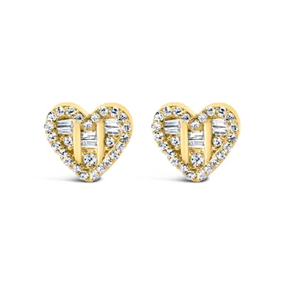 Haus Of Brilliance .925 Sterling Silver 1/2 Cttw Round And Baguette Diamond Composite Heart Shaped Stud Earring In Yellow