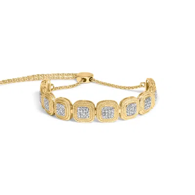 Haus Of Brilliance 14k Yellow Gold Plated .925 Sterling 5/8 Cttw Diamond Composite Cushion Frame 4"-10" Adjustable Bolo In Yellow