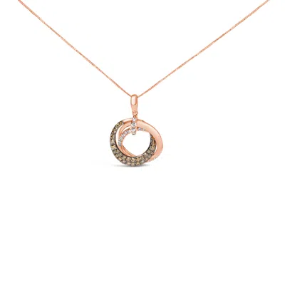 Haus Of Brilliance 14k Rose Gold 3/4 Cttw Brown And White Diamond Interlocking Circle Hoop 18" Inch Pendant Necklace In Multi