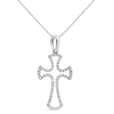 Haus Of Brilliance .925 Sterling Silver 1/3 Cttw Diamond Framed Open Cross 18" Pendant Necklace In White